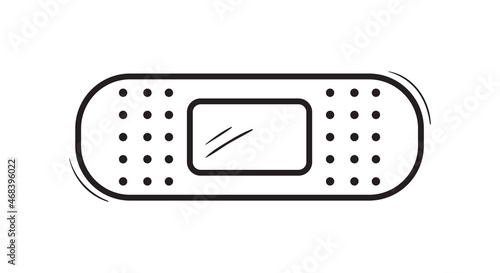 Sketch illustration of transdermal patch. Injury treatmnet. Doctor and nurce medical equpment. Black outline doodle  plaster