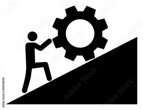 Man rolling gear up raster illustration on a white background. An isolated flat icon illustration of man rolling gear up with nobody.