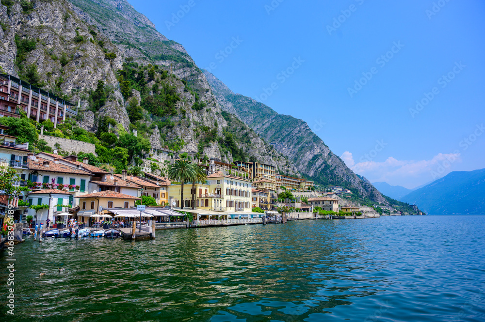 Limone sul Garda - harbour village at Lake Garda with beautiful mountain scenery, Italy - travel destination