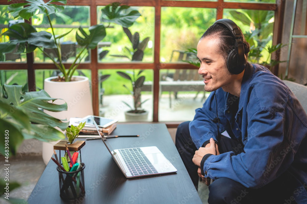 singer Artist working to record a sound and live streaming online communication, working from home singer Artist working to record a sound and live streaming online communication, working from home