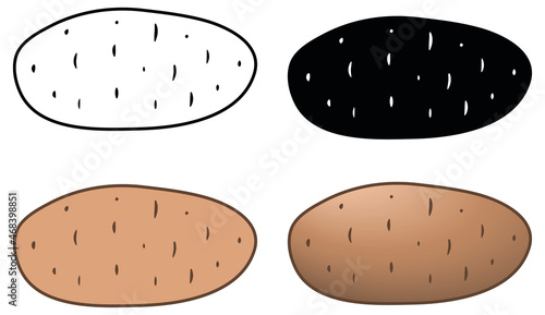 Whole Potato Clipart Set - Outline, Silhouette and Color