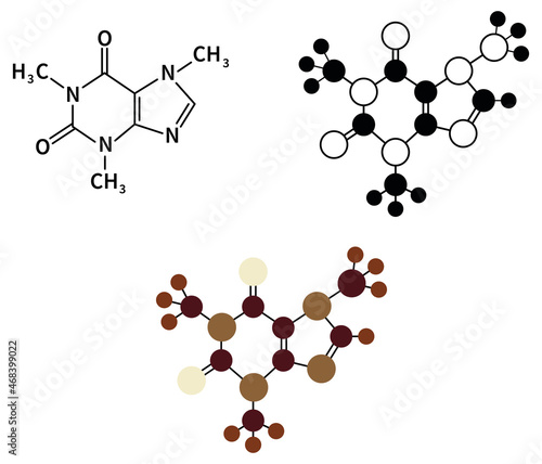 Caffeine Molecule Clipart Set - Outline, Silhouette and Color