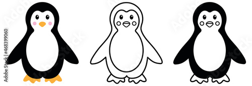 Cute Baby Penguin Clipart Set - Outline and Color