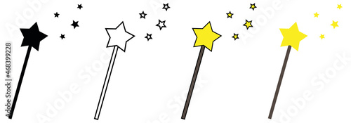 Magic Fairy Wand with Star Sparkles Clipart Set - Outline, Silhouette and Color
