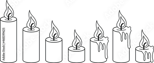Burning Candle Clipart Set - Outline