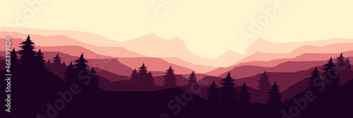 pine forest at mountain vector illustration good for wallpaper  background  backdrop  tourism design  and design template
