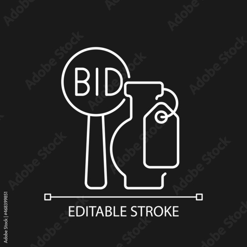 Art auction linear icon for dark theme. Exclusive antiques selling. Fine art exhibition and sale. Thin line customizable illustration. Isolated vector contour symbol for night mode. Editable stroke