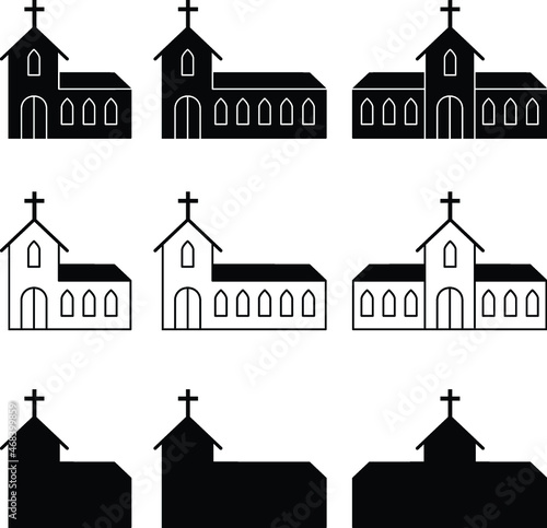 Simple Church / Monastery Clipart Set - Outline and Silhouette