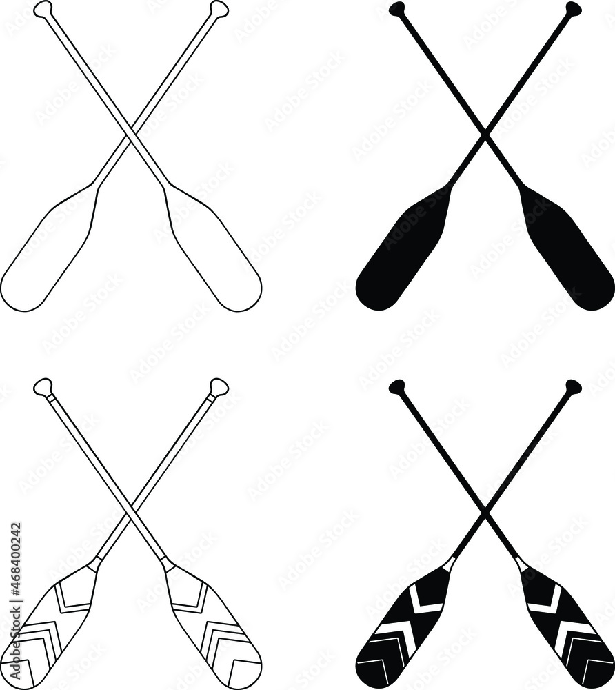 Crossed Canoe Paddles Clipart Set Outline and Silhouette vector de Stock Adobe Stock