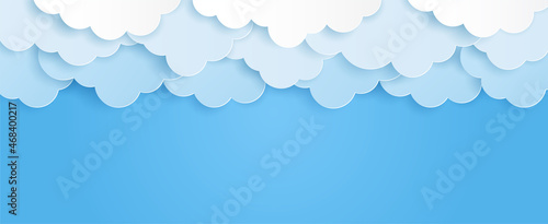 Paper art of cloud on blue sky with copy space. Vector illustration