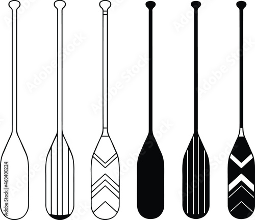 Patterned Canoe Paddle Clipart Set - Outline and Silhouette