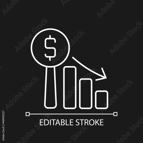 Dutch auction linear icon for dark theme. Descending prices. Type of bargaining. Clock auction. Thin line customizable illustration. Isolated vector contour symbol for night mode. Editable stroke