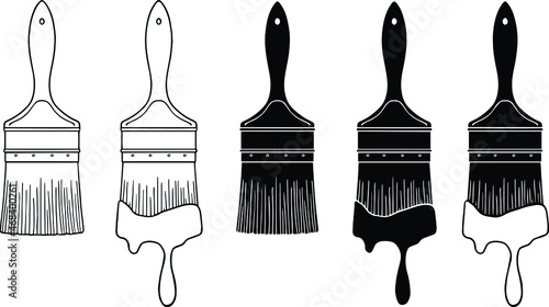 Large Paint Bruch Clipart Set - Outline and Silhouette