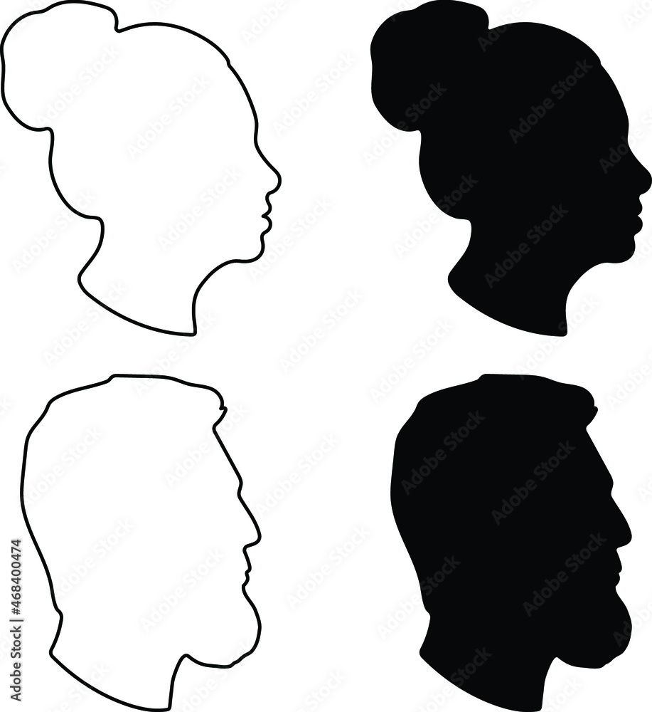 Man and Woman Profile Clipart - Outline and Silhouette