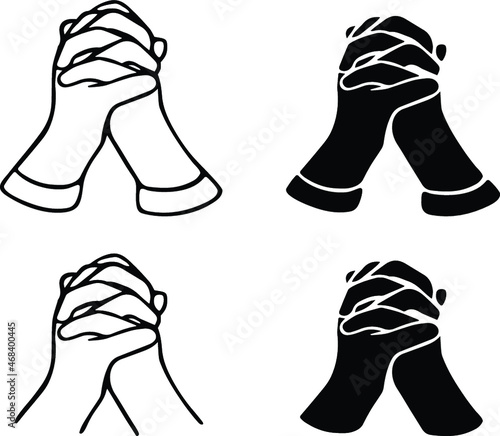 Prayer or Begging Hands Closed Clipart Set - Outline and Silhouette