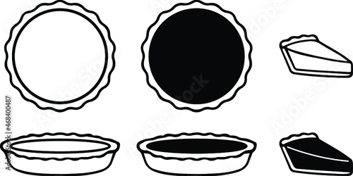 Whole Pie and Pie Slice Clipart Set - Outline and Silhouette
