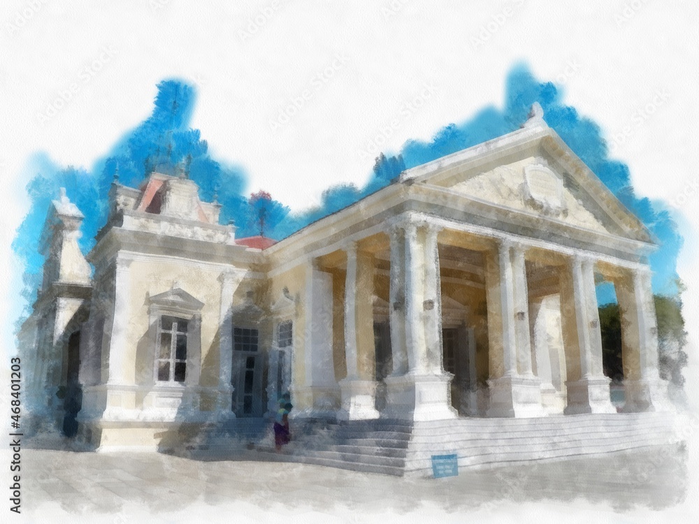 Obraz premium Bang Pa-In Palace in Thailand watercolor style illustration impressionist painting.