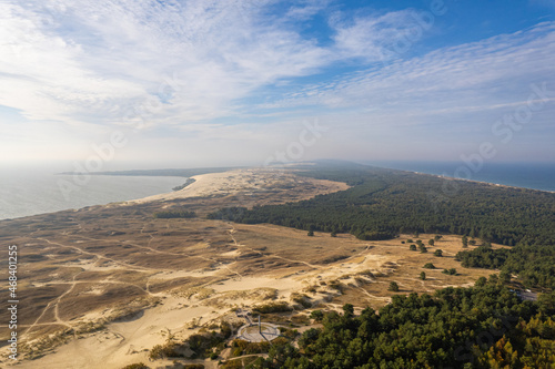 Aerial autumn fall sunrise view of Parnidis Dune in Nida, Curonian Spit, Lithuania photo