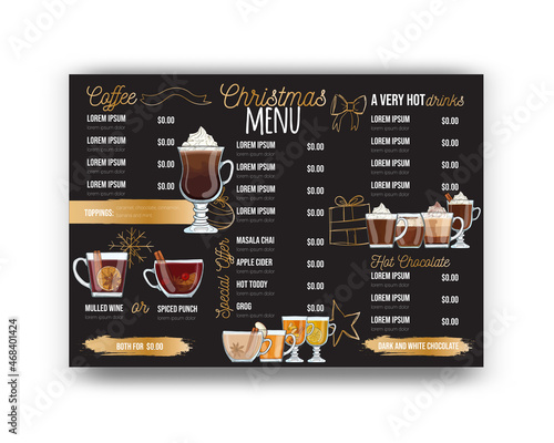 Winter Drinks Menu Template on blackbackground