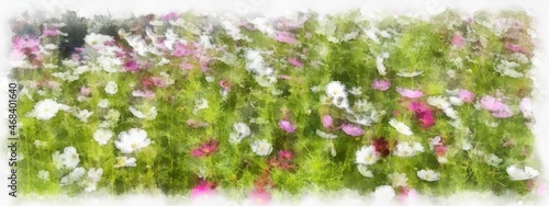 Fototapeta Naklejka Na Ścianę i Meble -  flower field watercolor style illustration impressionist painting.