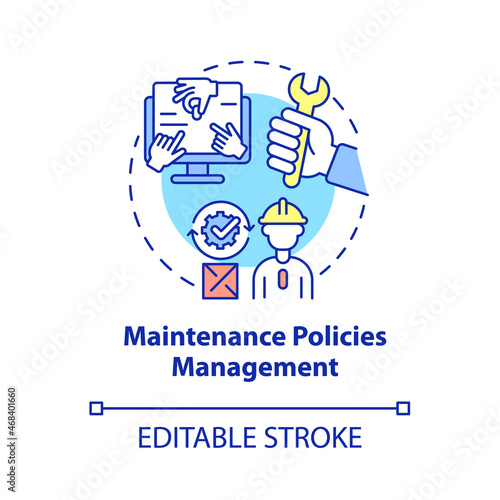 Maintenance policies management concept icon. Control for operational equipment. Operations managment abstract idea thin line illustration. Vector isolated outline color drawing. Editable stroke