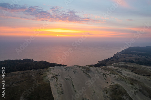 Aerial autumn fall sunrise view of Dead (Grey) Dunes in Curonian Spit, Lithuania