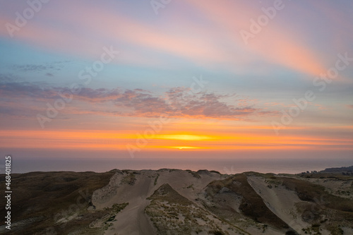 Aerial autumn fall sunrise view of Dead  Grey  Dunes in Curonian Spit  Lithuania