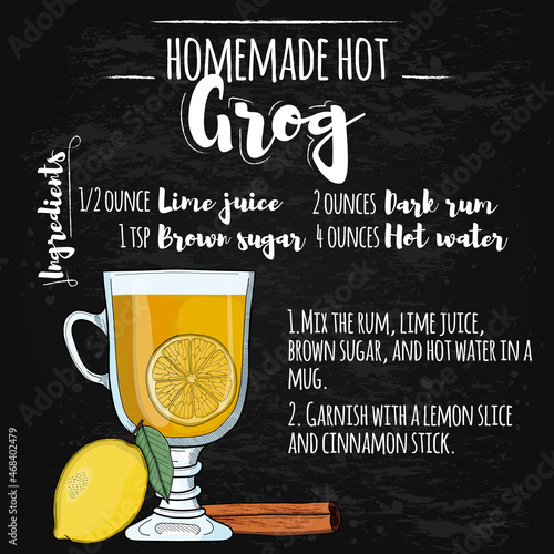 Grog Hot Drink illustration recipe on blackboard