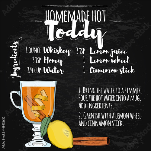 Hot Toddy Drink illustration recipe on blackboard photo