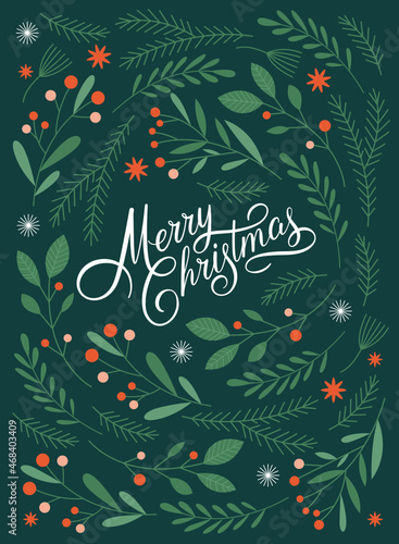 Christmas card. Fir branches on black background	
