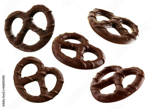 фотографія Pretzel with Chocolate biscuit flavored and coated chocolate cream 
isolated on background