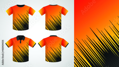 Yellow orange gradient template design for t-shirt or collar shirt. Sports uniform with front and back model. 