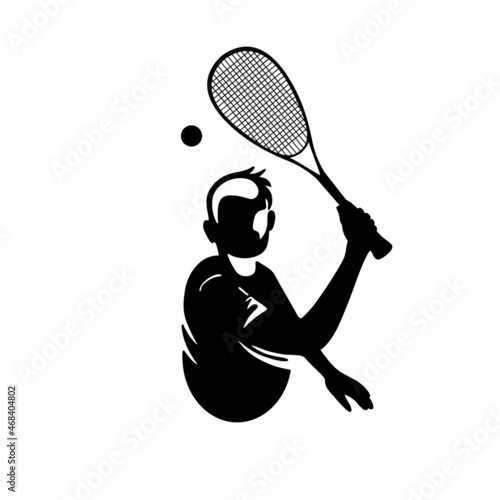 Tennis player isolated vector silhouette, abstract ink drawing of tennis athlete