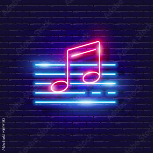 Sixteenth notes neon icon. Music glowing sign. Music concept. Vector illustration for Sound recording studio design, advertising, signboards, vocal studio.
