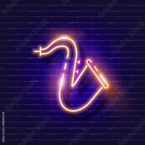 Musical trumpet neon icon. Music glowing sign. Musical instrument concept. Vector illustration for Sound recording studio design, advertising, signboards, vocal studio.