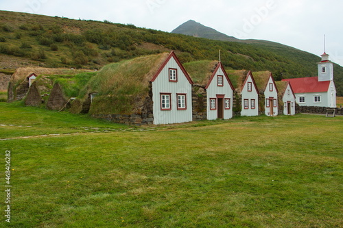 Turf houses in Laufas, Iceland, Europe 