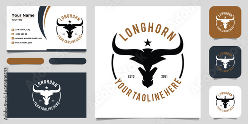 Texas Longhorn, Country Western Bull Cattle Vintage Label Logo Design. Logo design and business card