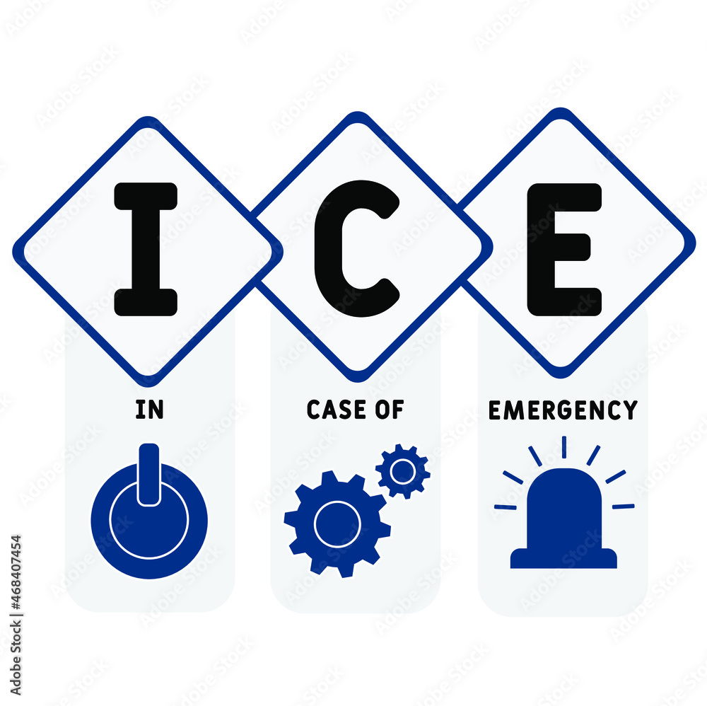 ICE - In Case of Emergency acronym. business concept background. vector illustration concept with keywords and icons. lettering illustration with icons for web banner, flyer ICE - In Case of Emergency acronym. business concept background. vector illustration concept with keywords and icons. lettering illustration with icons for web banner, flyer