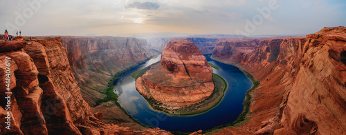 Close to the edge. Panoramic view at Horseshoe Bend, a meander of Colorado river in Grand Canyon National Park, Arizona