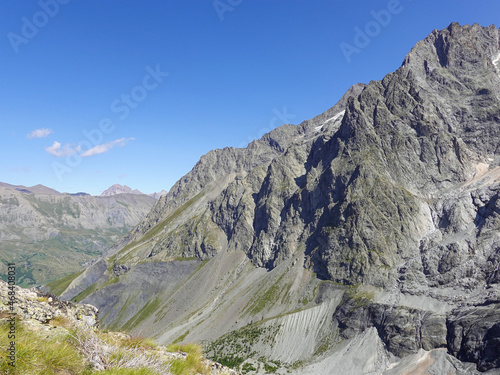 Panorama of the Massif of La Meije with view of the valley of La Grave