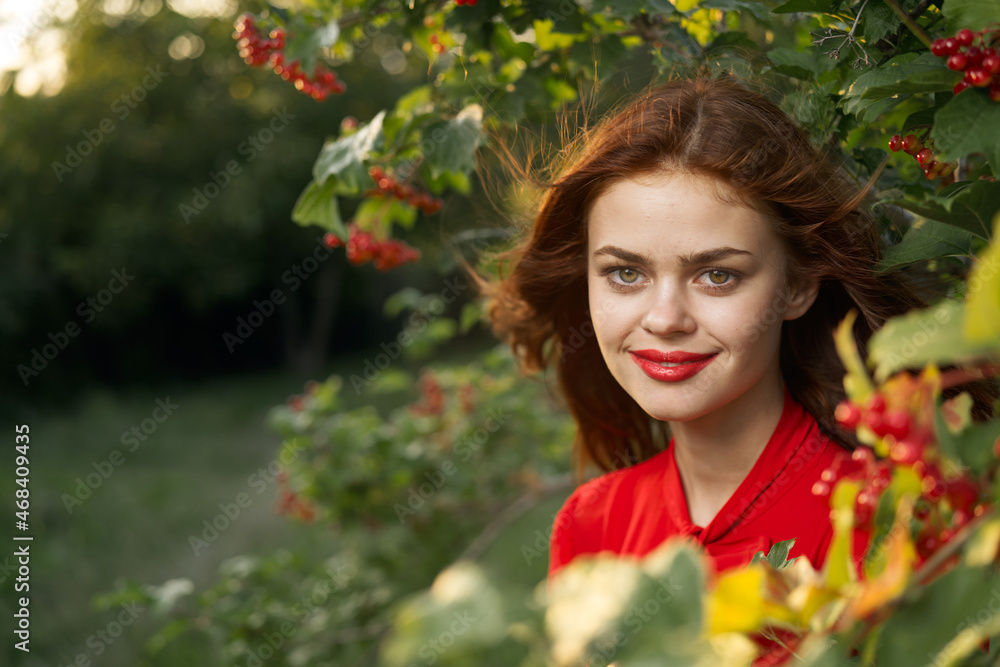 Beautiful woman fresh air summer berries nature Beautiful woman fresh air summer berries nature