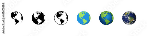 Earth globe planet earth in different designs. Vector illustration