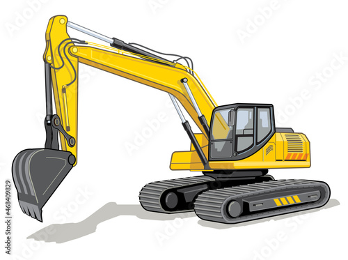Vector illustration yellow excavator with shovel Construction machine detailed vector image photo