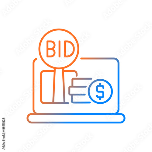 Online auction gradient linear vector icon. Electronic commerce. Online marketplace. Buying antiques and real estate. Thin line color symbol. Modern style pictogram. Vector isolated outline drawing