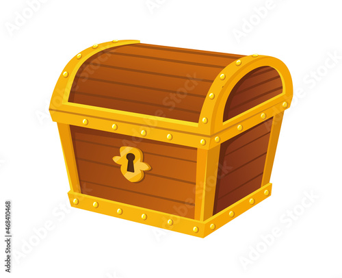 Closed treasures chest. Mysterious ancient vintage casket for magic user equipment, vector illustration