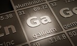 Highlight on chemical element Gallium in periodic table of elements. 3D rendering