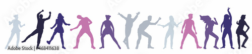 silhouette dancing people, vector, isolated