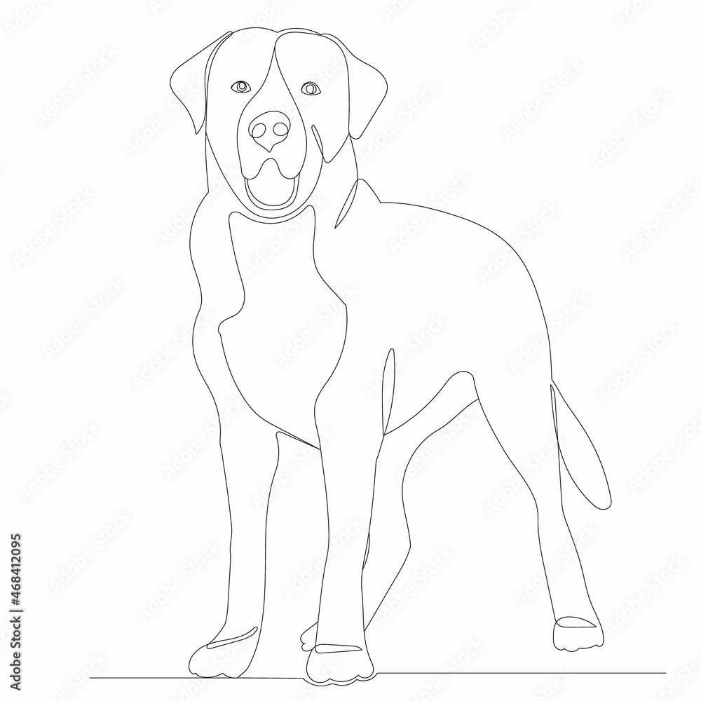 dog drawing by one continuous line, vector, isolated