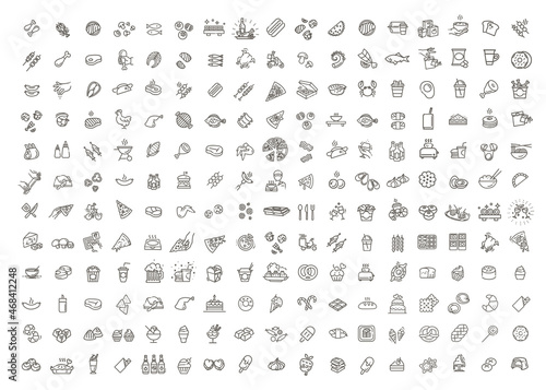 Fast food vector outline icons set. Cooking. Big vector collection