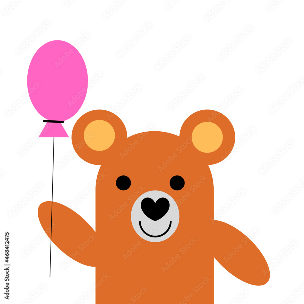 Fototapeta premium Teddy bear with a balloon. The design is suitable for a postcard, t-shirt, poster 